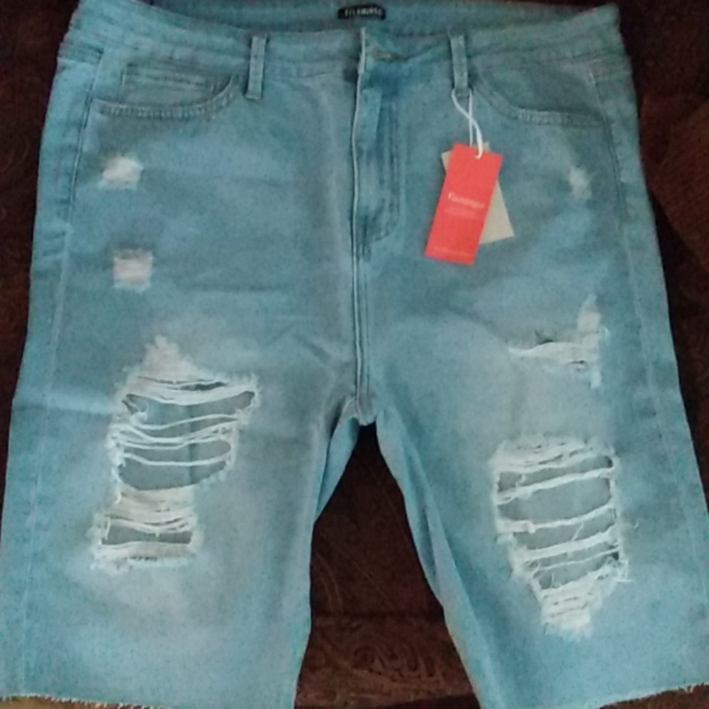 Distressed denim Bermuda shorts